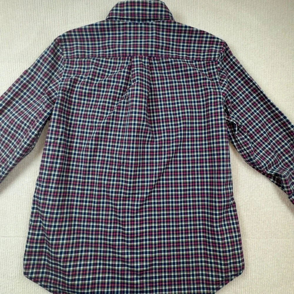 Ralph Lauren Button Down Shirt Boys M‎ 10-12 Navy Red Plaid Natural Stretch Logo